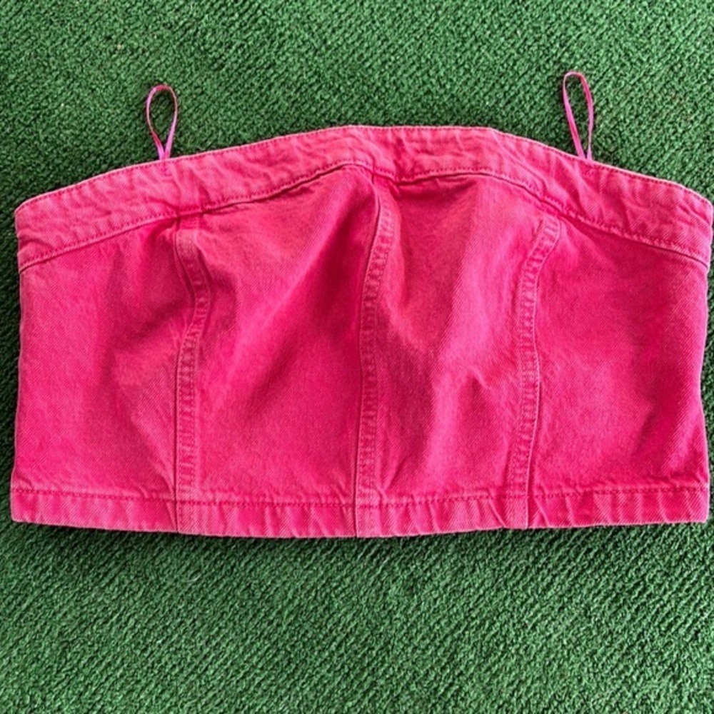 NWT ZARA Pink Strapless Denim Crop Top Large